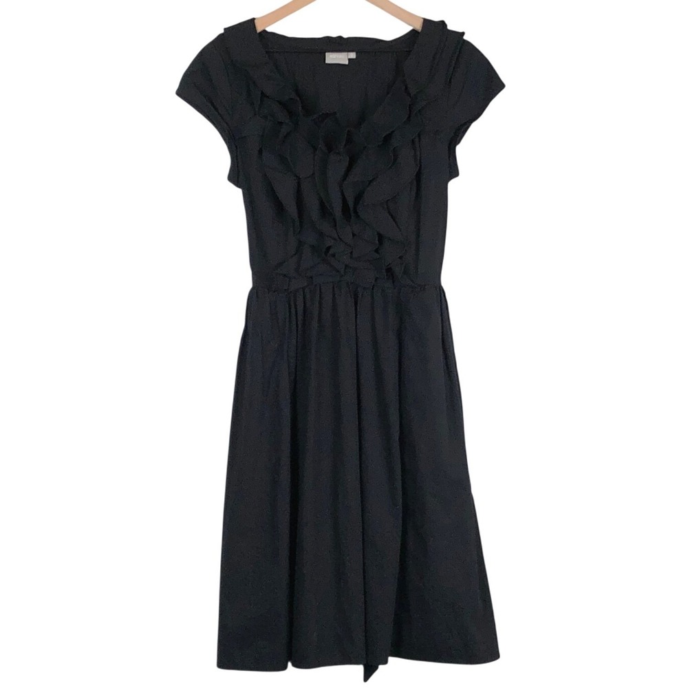 eShakti Cotton Ruffle V-Neck Fit and Flare Midi Dress Sz XL 16 Back Pockets